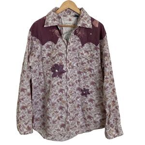 Blu Law Jeans Unisex Pearl Snap‎ Western Floral Shirt Size XL Purple White LS